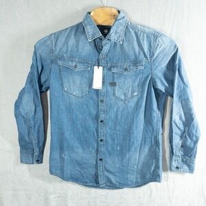 NWT G-STAR Arc 3D Slim Denim Shirt Mens XL Chest Pockets Painted